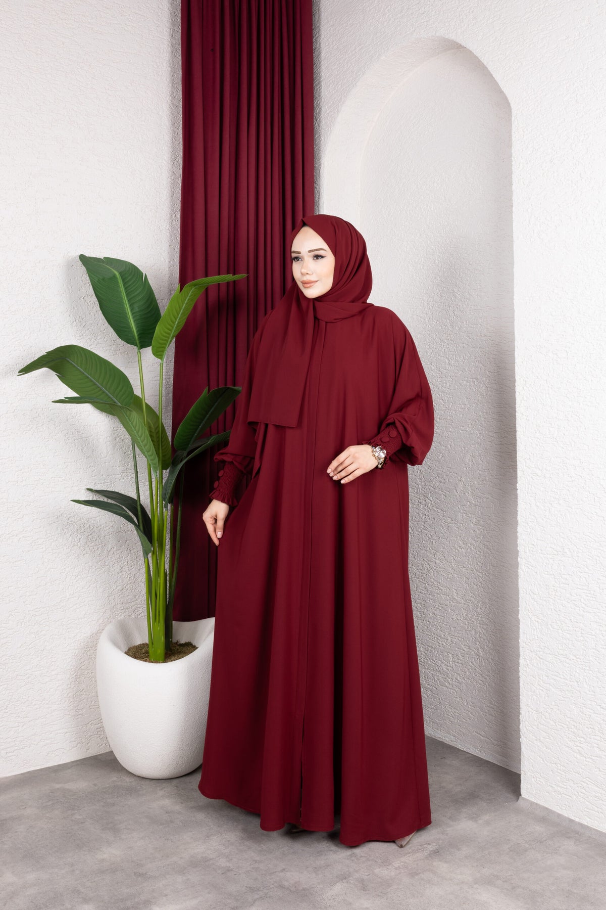 Sultan Abaya Bordo ön görünüm - Mayha Couture abaya