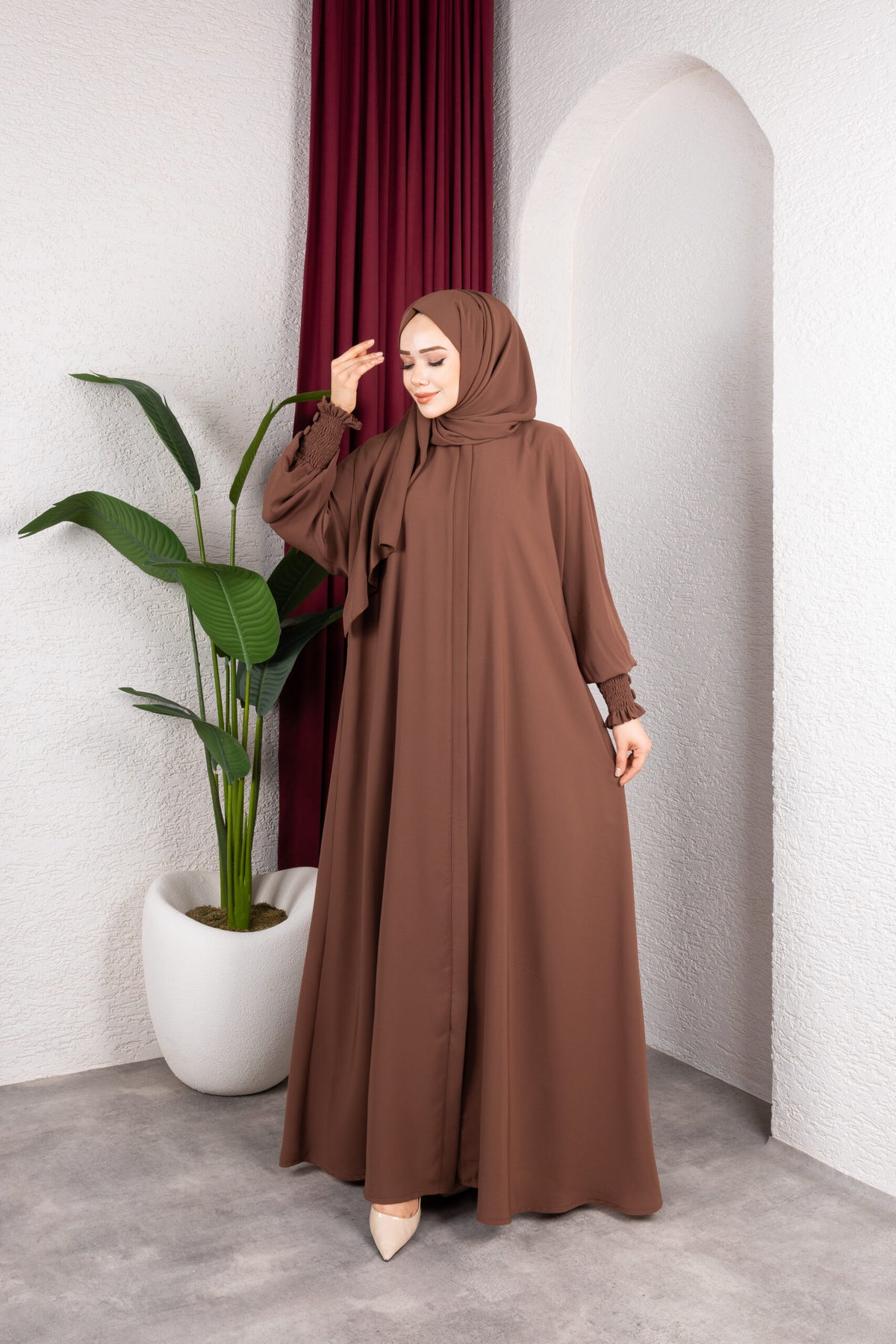 Sultan Abaya Kahve kumaş detayı - Mayha Couture abaya