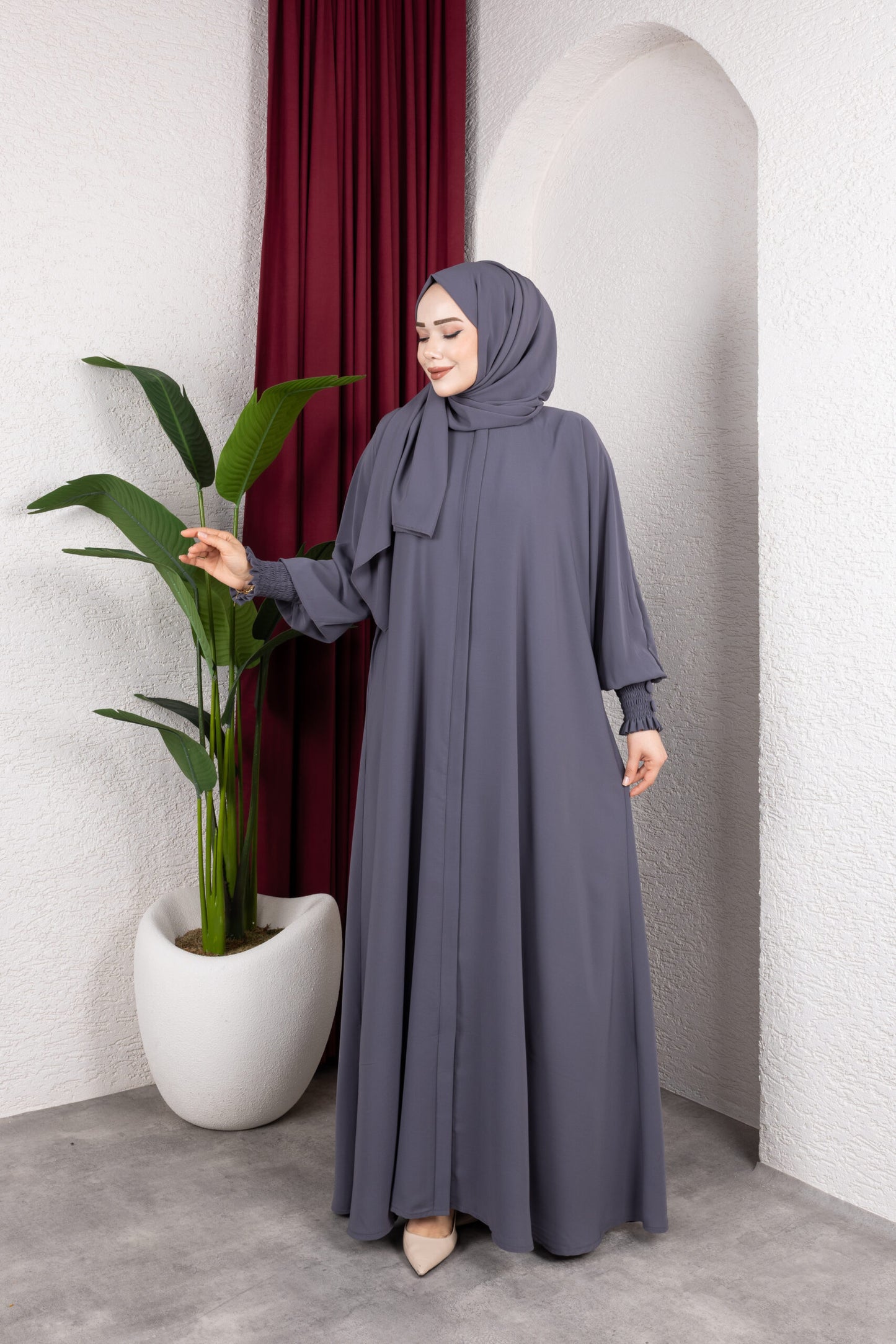 Sultan Ferace Gri kumaş detayı - Mayha Couture ferace